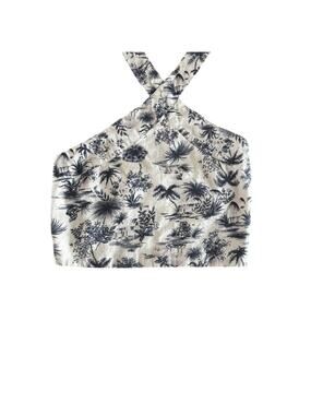 Abercrombie Tropical/ Resort Halter Crop Top Size S Smocked Back